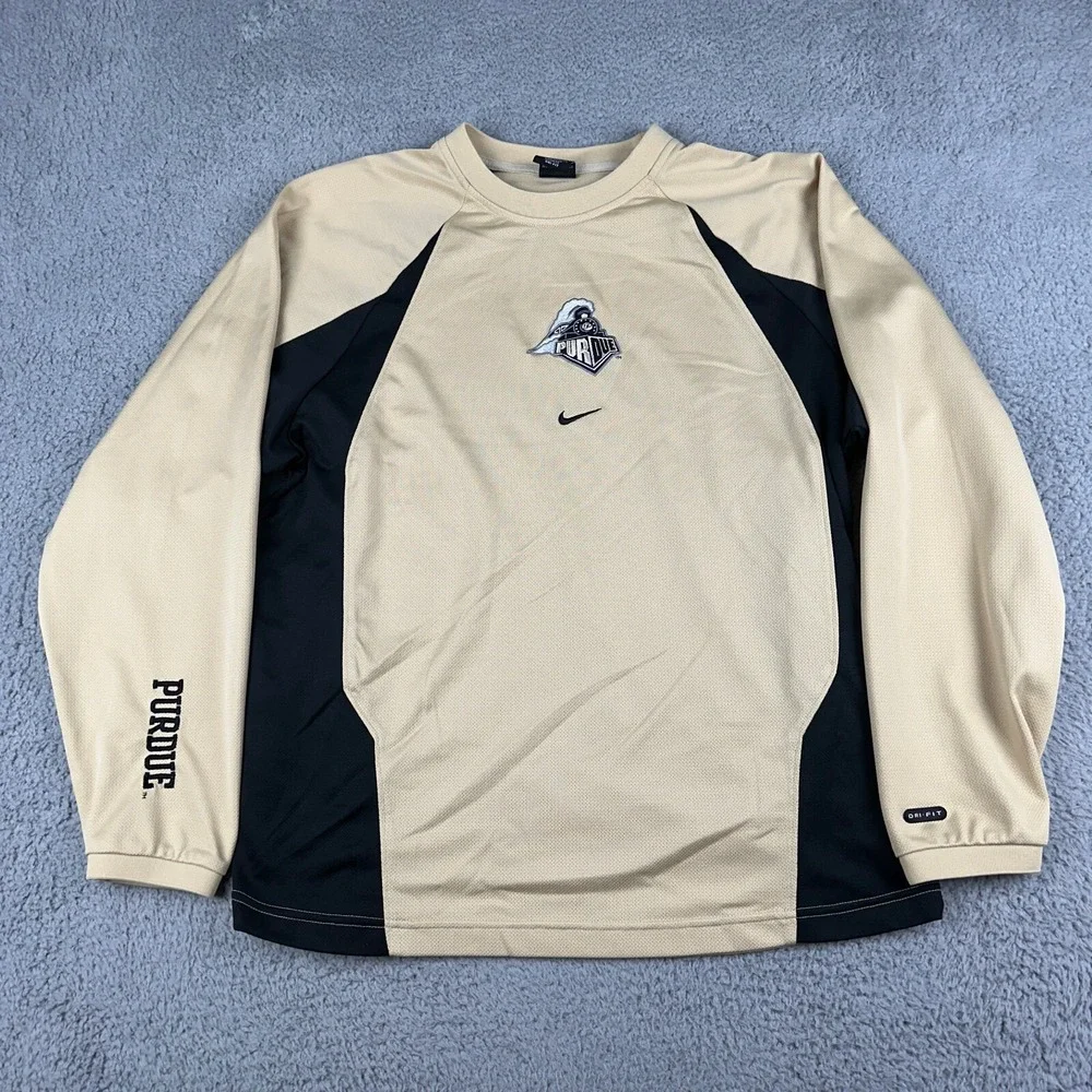 Nike Purdue Boilermakers Shirt Mens Medium Gold Dri-Fit Long Sleeve Crewneck
